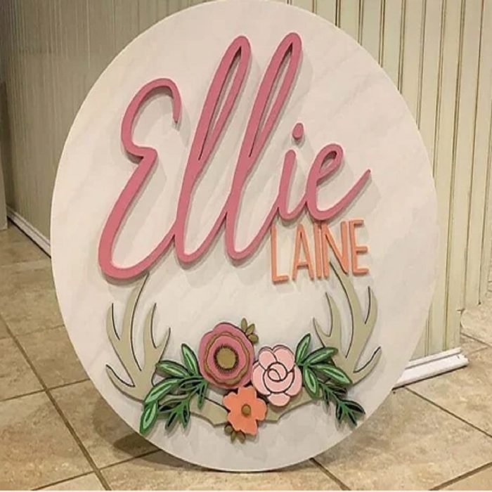 Round Wooden Baby Name Sign - Image 3